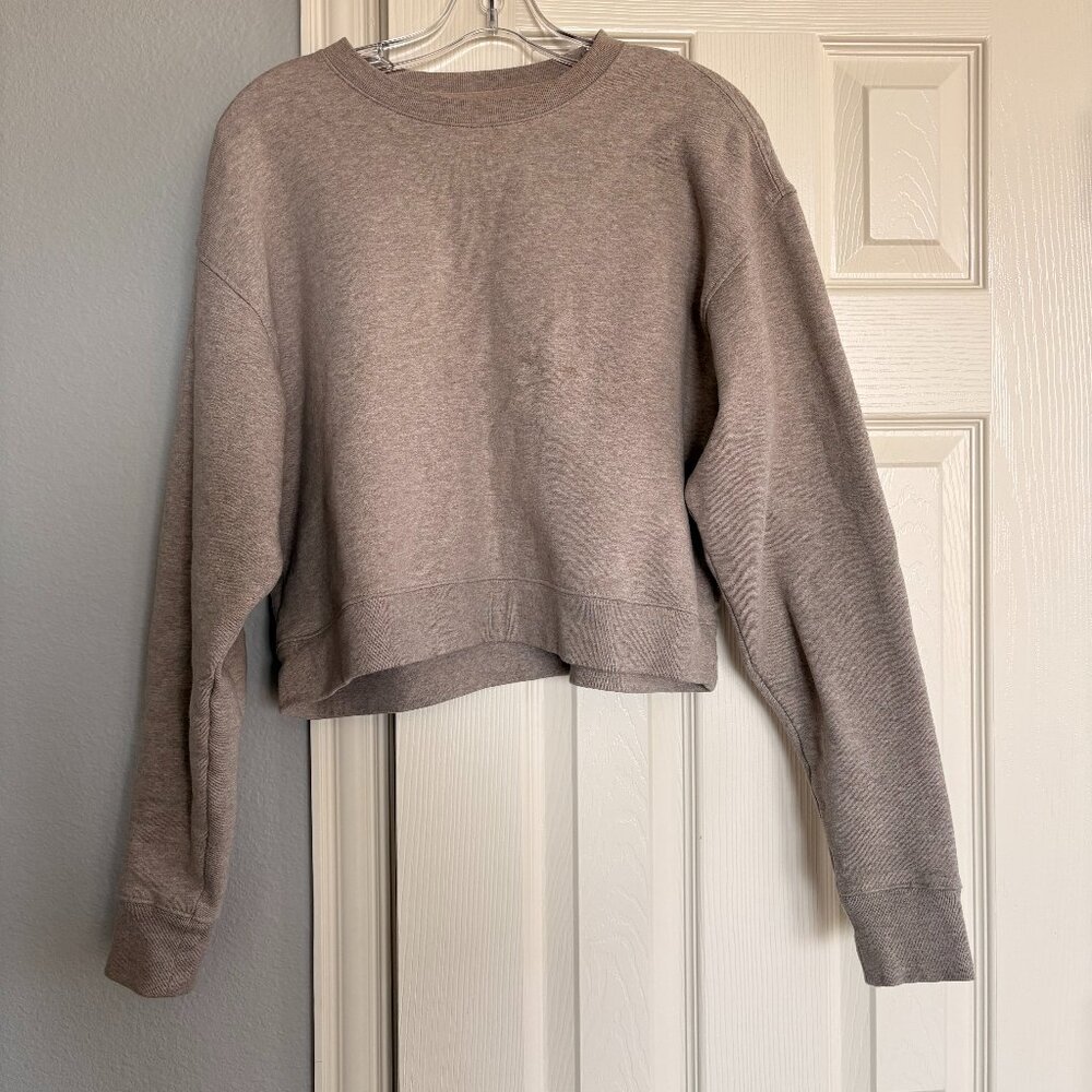 Girlfriend Collective cropped sweatshirt, porcini heather, women's size medium